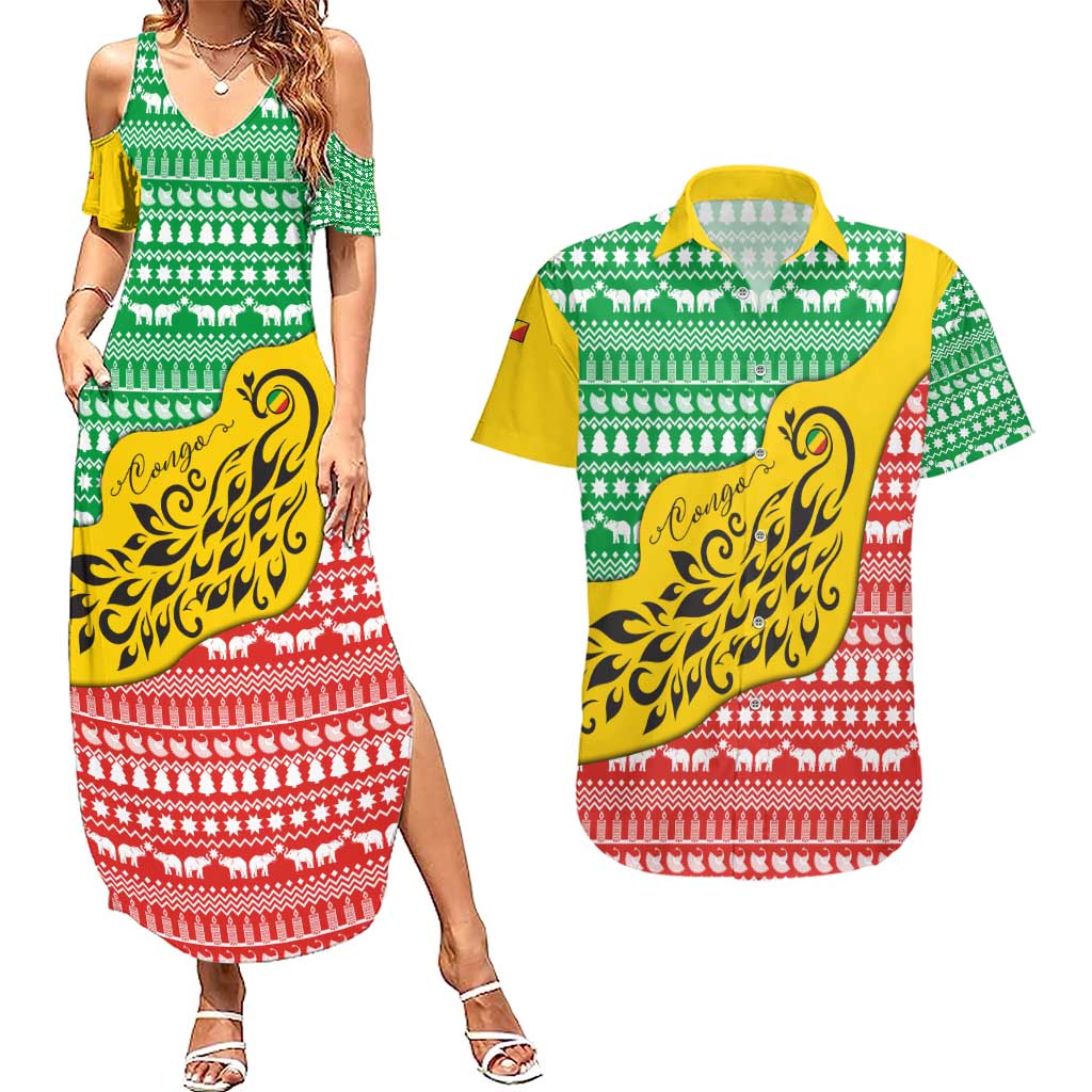Congo Christmas Couples Matching Summer Maxi Dress and Hawaiian Shirt with Tribal Tree Design Coat of Arms and Animal Pattern - Wonder Print Shop