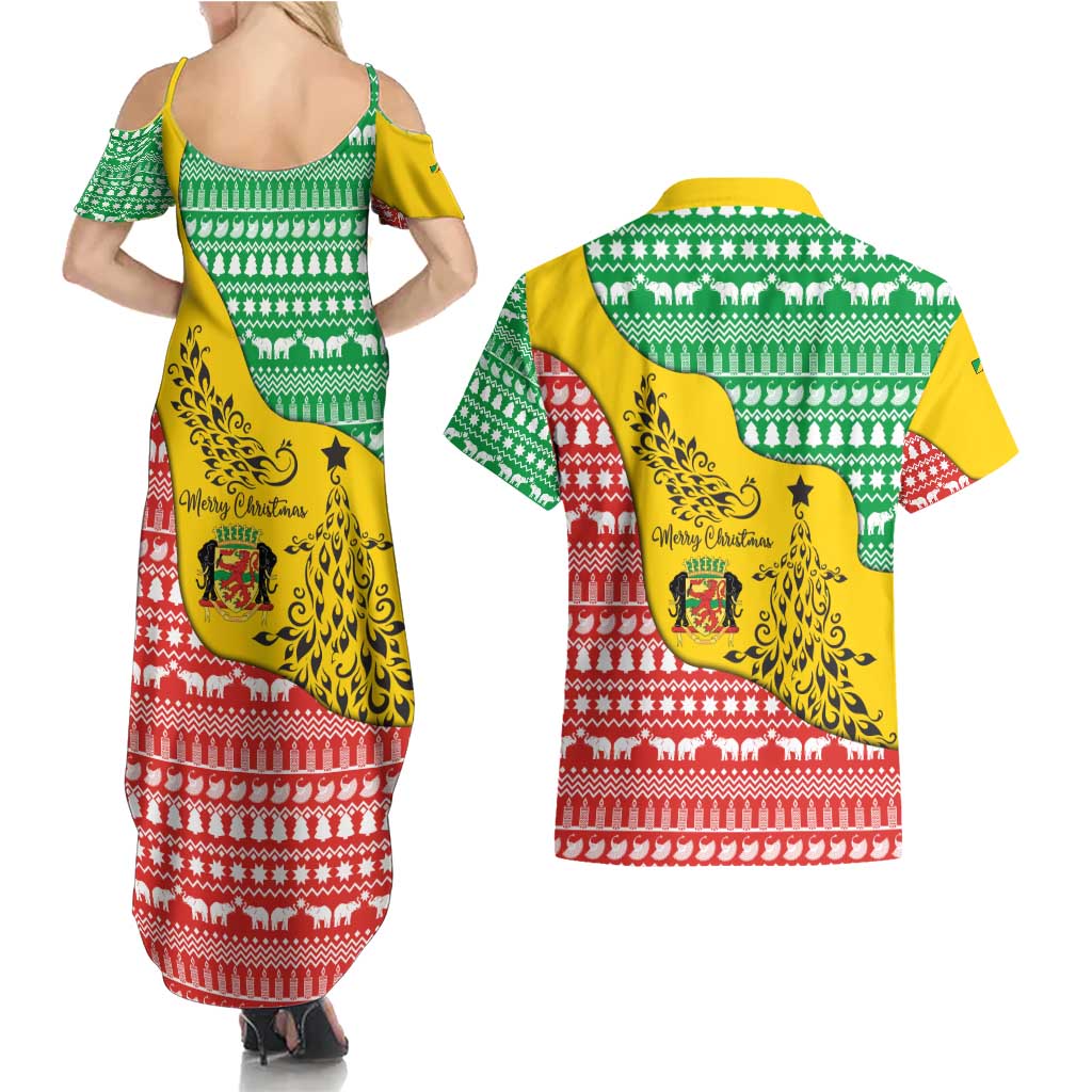 Congo Christmas Couples Matching Summer Maxi Dress and Hawaiian Shirt with Tribal Tree Design Coat of Arms and Animal Pattern - Wonder Print Shop