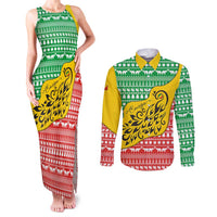 Congo Christmas Couples Matching Tank Maxi Dress and Long Sleeve Button Shirt with Tribal Tree Design Coat of Arms and Animal Pattern - Wonder Print Shop
