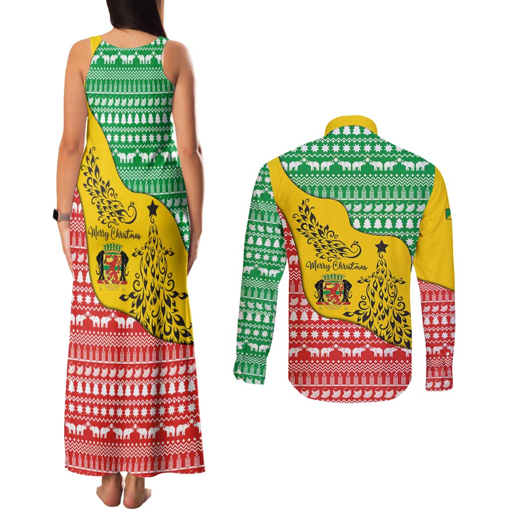 Congo Christmas Couples Matching Tank Maxi Dress and Long Sleeve Button Shirt with Tribal Tree Design Coat of Arms and Animal Pattern - Wonder Print Shop