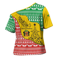 Congo Christmas Cross Shoulder Shirt with Tribal Tree Design Coat of Arms and Animal Pattern - Wonder Print Shop