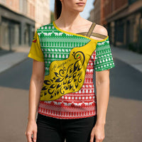 Congo Christmas Cross Shoulder Shirt with Tribal Tree Design Coat of Arms and Animal Pattern - Wonder Print Shop