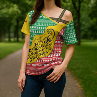 Congo Christmas Cross Shoulder Shirt with Tribal Tree Design Coat of Arms and Animal Pattern - Wonder Print Shop
