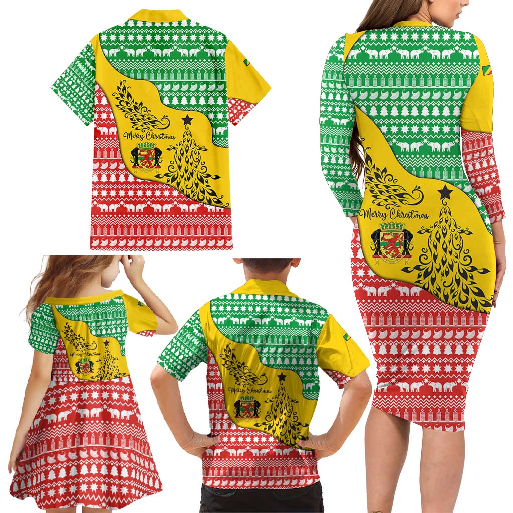 Congo Christmas Family Matching Long Sleeve Bodycon Dress and Hawaiian Shirt with Tribal Tree Design Coat of Arms and Animal Pattern - Wonder Print Shop