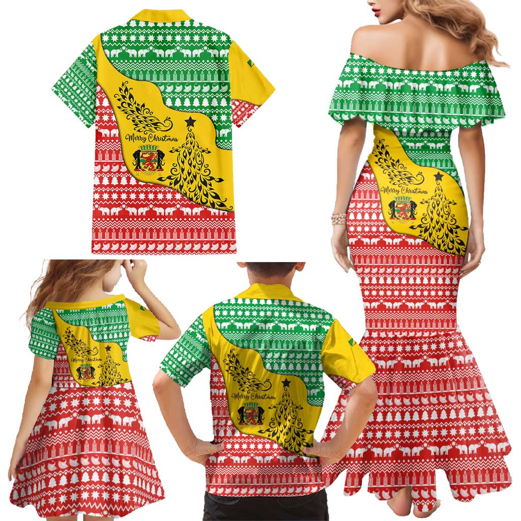 Congo Christmas Family Matching Mermaid Dress and Hawaiian Shirt with Tribal Tree Design Coat of Arms and Animal Pattern - Wonder Print Shop