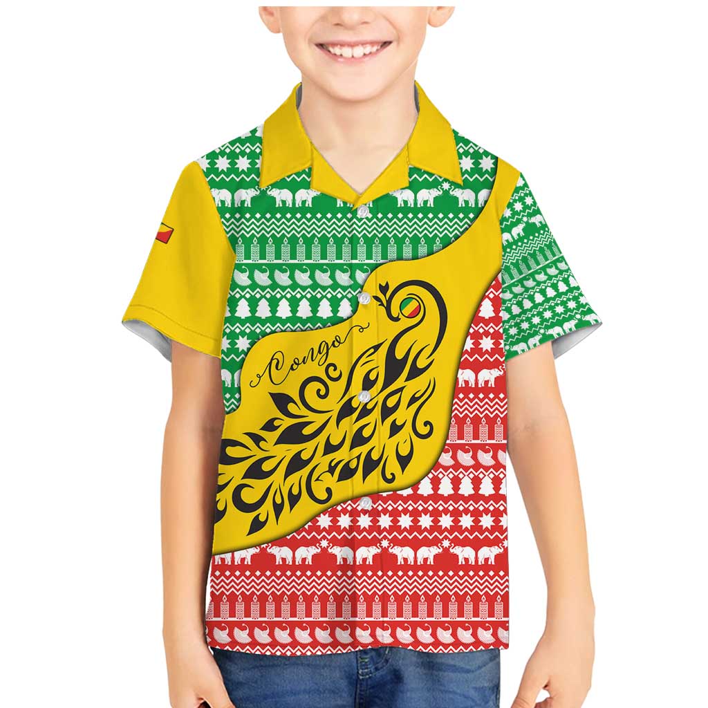 Congo Christmas Family Matching Mermaid Dress and Hawaiian Shirt with Tribal Tree Design Coat of Arms and Animal Pattern - Wonder Print Shop