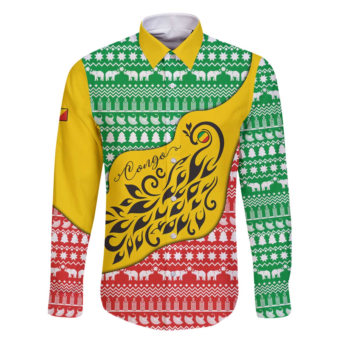 Congo Christmas Family Matching Off The Shoulder Long Sleeve Dress and Hawaiian Shirt with Tribal Tree Design Coat of Arms and Animal Pattern - Wonder Print Shop