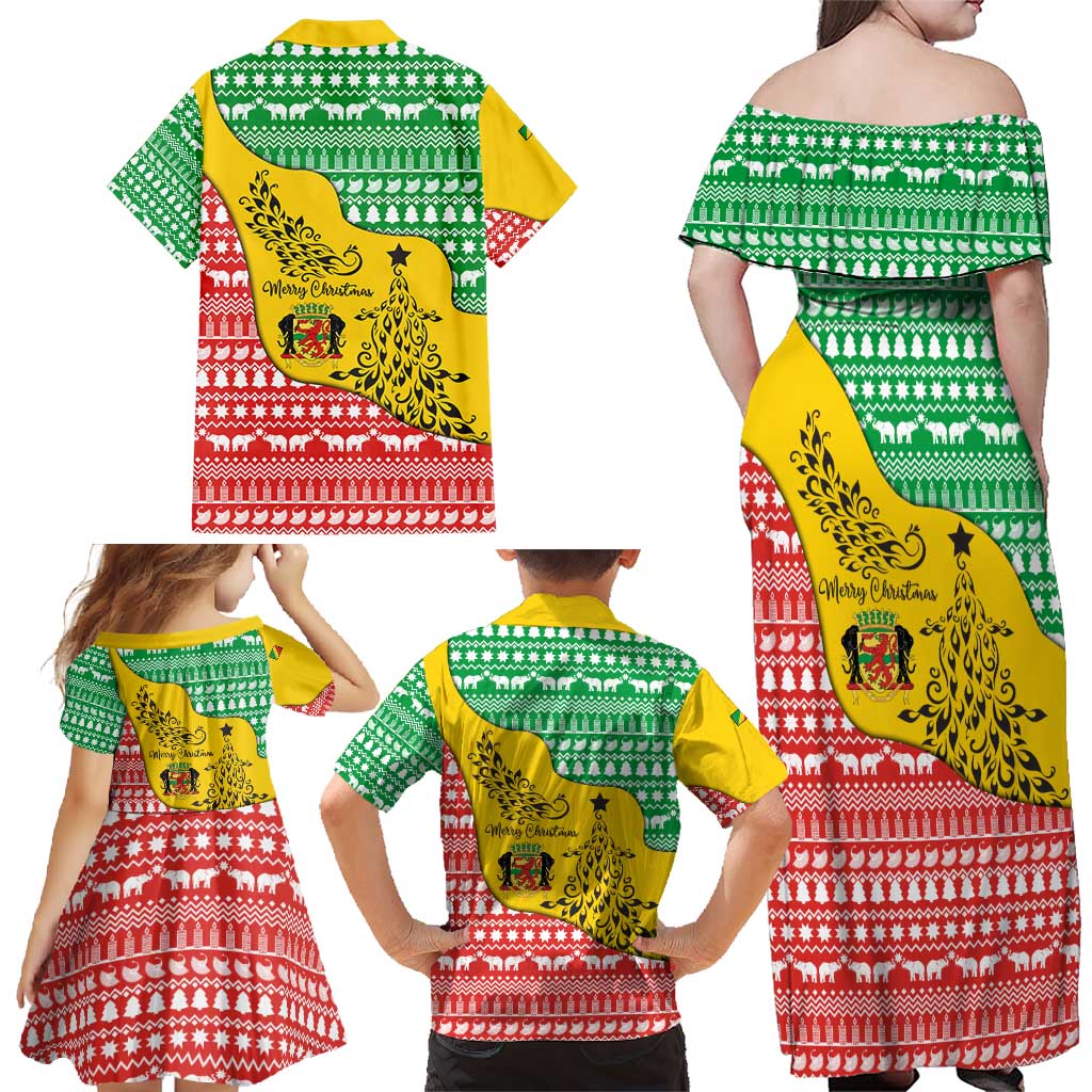 Congo Christmas Family Matching Off Shoulder Maxi Dress and Hawaiian Shirt with Tribal Tree Design Coat of Arms and Animal Pattern - Wonder Print Shop