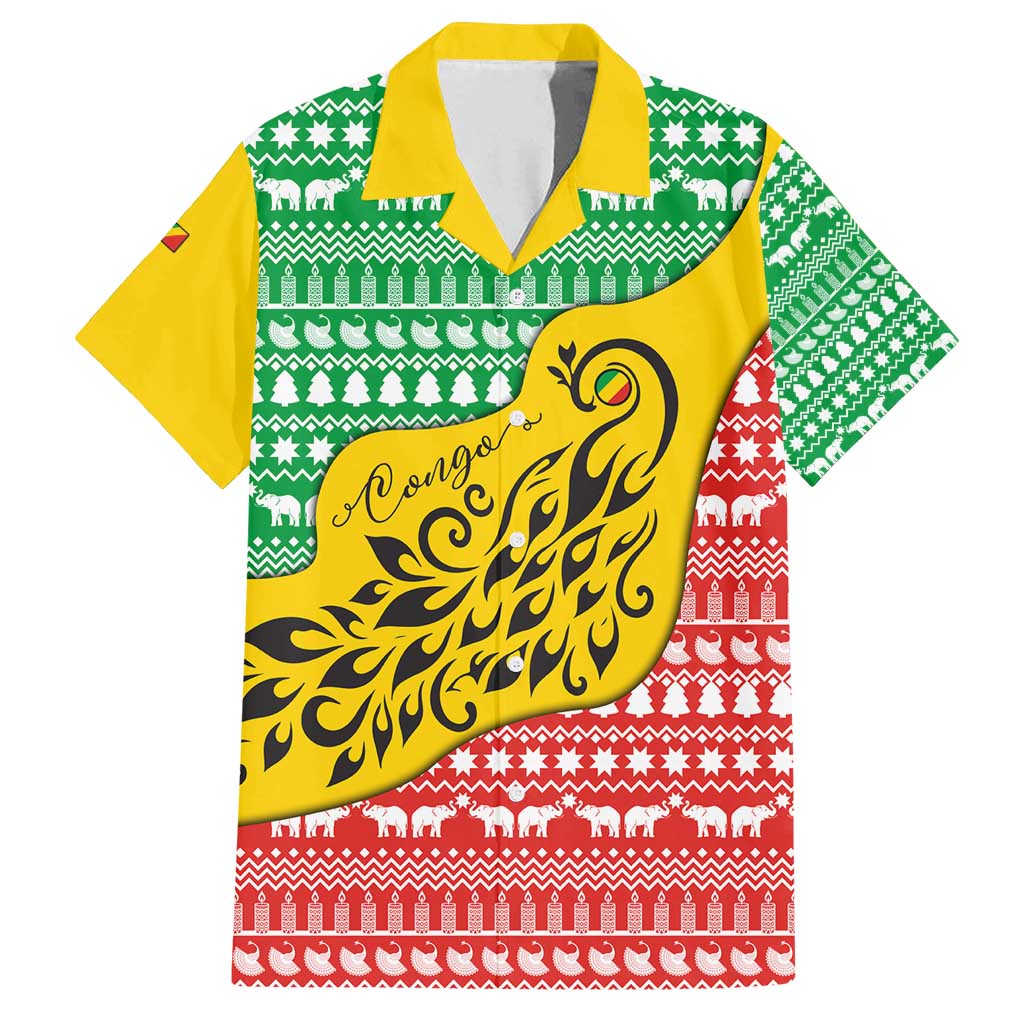 Congo Christmas Family Matching Off Shoulder Maxi Dress and Hawaiian Shirt with Tribal Tree Design Coat of Arms and Animal Pattern - Wonder Print Shop