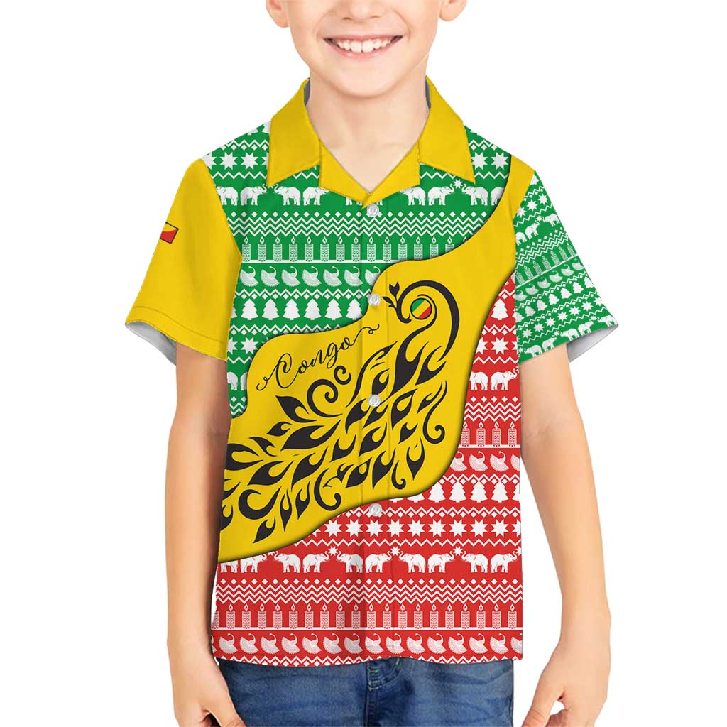 Congo Christmas Family Matching Off Shoulder Maxi Dress and Hawaiian Shirt with Tribal Tree Design Coat of Arms and Animal Pattern - Wonder Print Shop