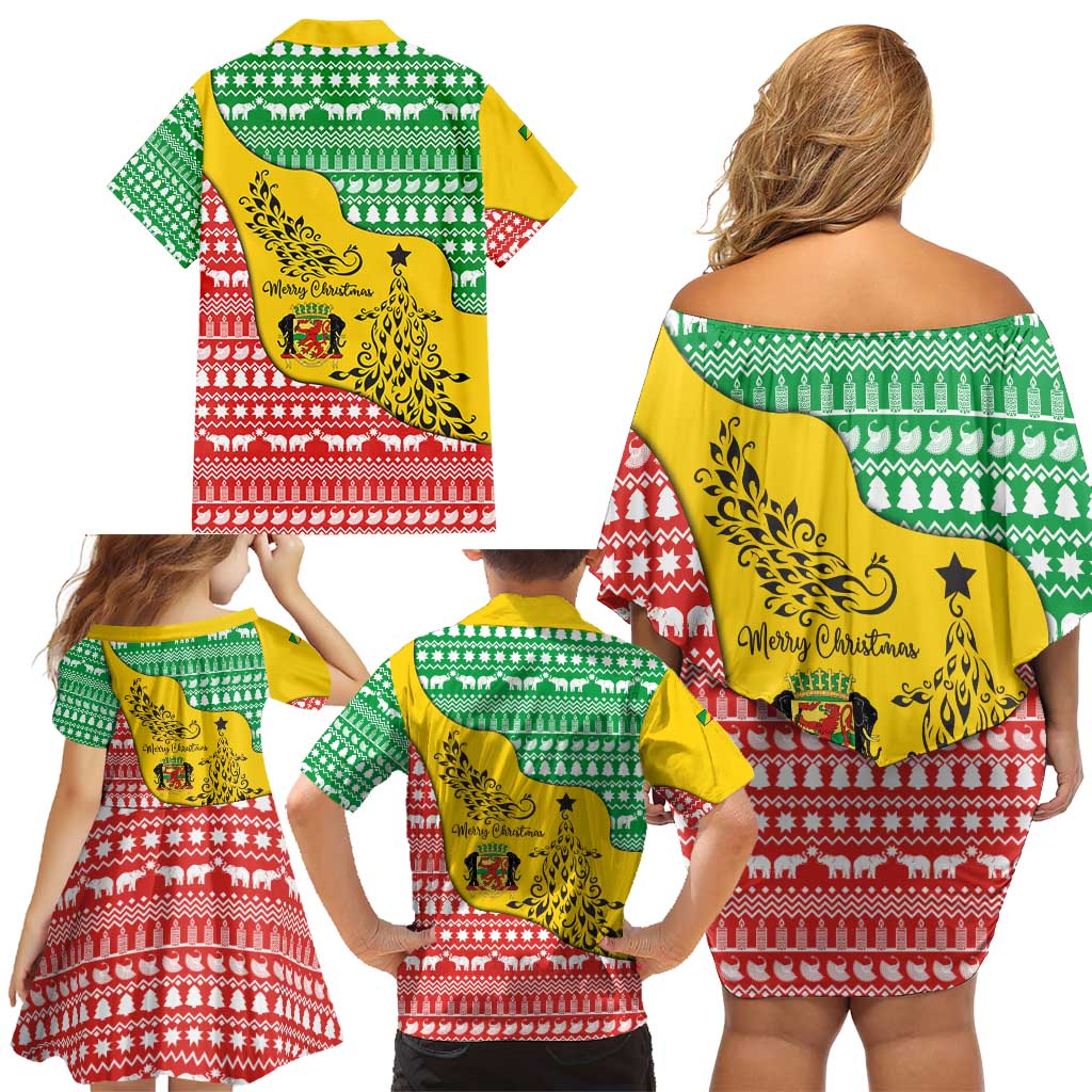 Congo Christmas Family Matching Off Shoulder Short Dress and Hawaiian Shirt with Tribal Tree Design Coat of Arms and Animal Pattern - Wonder Print Shop