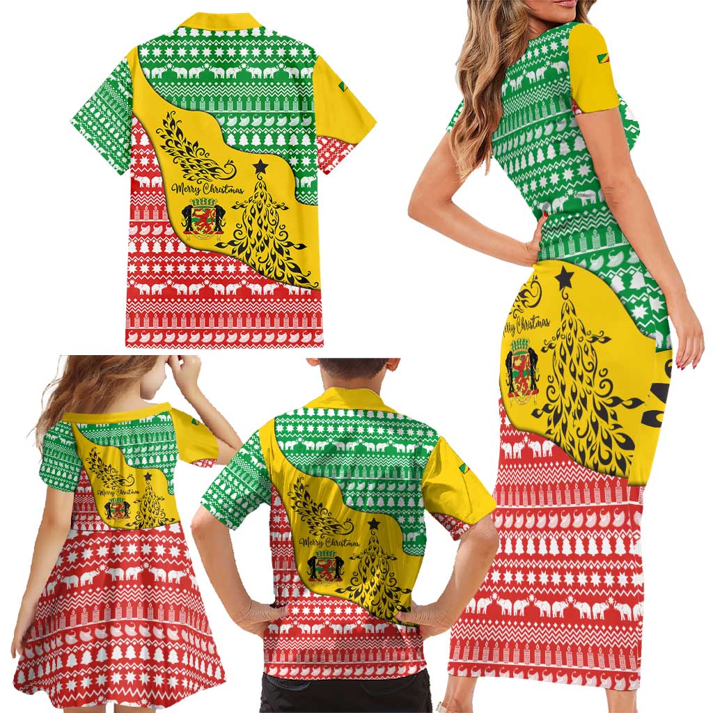 Congo Christmas Family Matching Short Sleeve Bodycon Dress and Hawaiian Shirt with Tribal Tree Design Coat of Arms and Animal Pattern - Wonder Print Shop