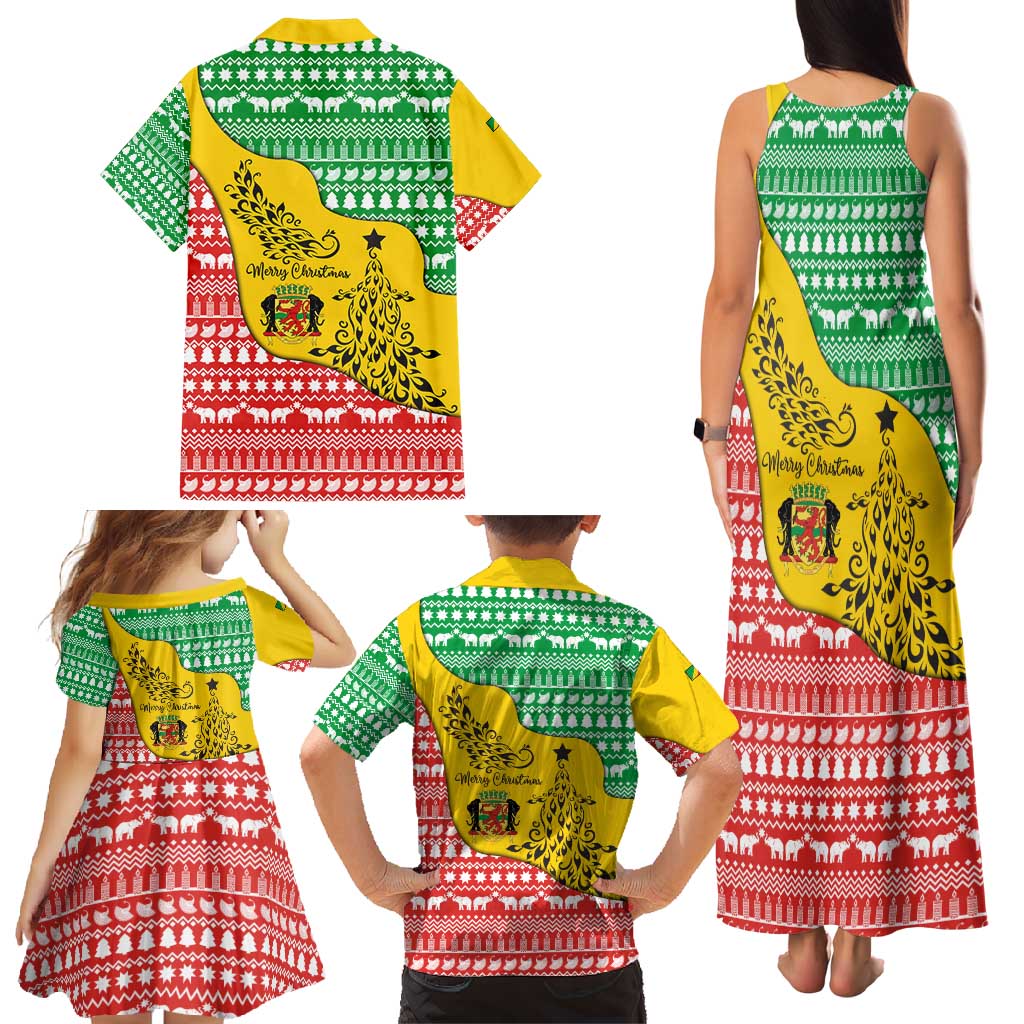 Congo Christmas Family Matching Tank Maxi Dress and Hawaiian Shirt with Tribal Tree Design Coat of Arms and Animal Pattern - Wonder Print Shop