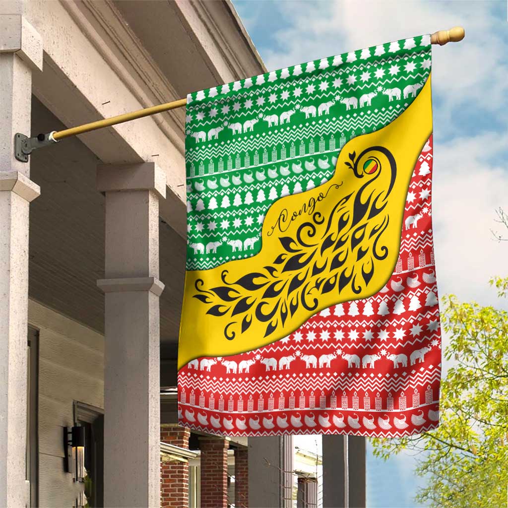 Congo Christmas Garden Flag with Tribal Tree Design Coat of Arms and Animal Pattern - Wonder Print Shop