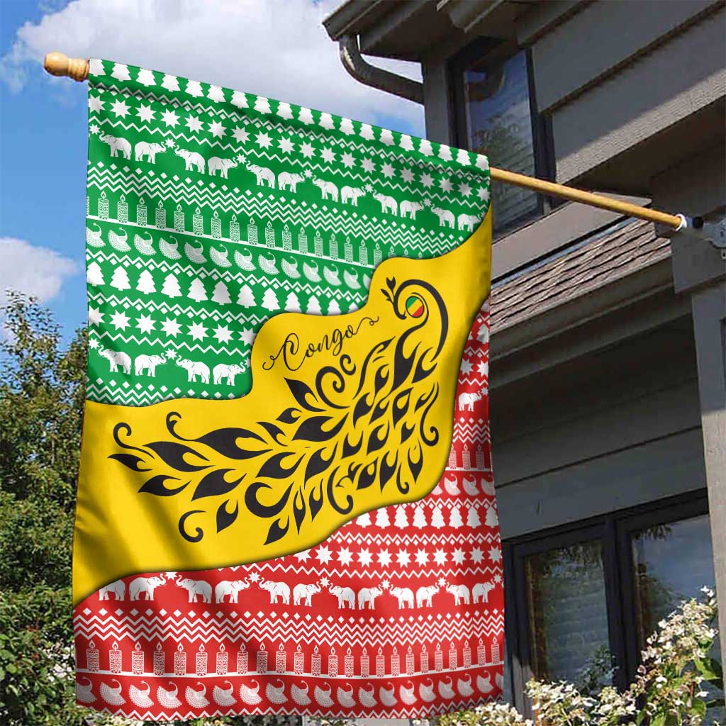 Congo Christmas Garden Flag with Tribal Tree Design Coat of Arms and Animal Pattern - Wonder Print Shop