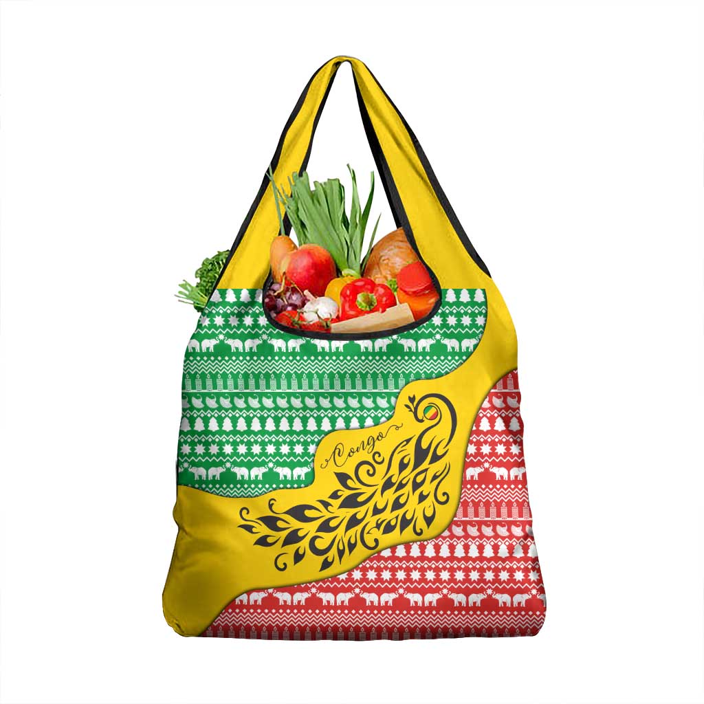 Congo Christmas Grocery Bag with Tribal Tree Design Coat of Arms and Animal Pattern - Wonder Print Shop