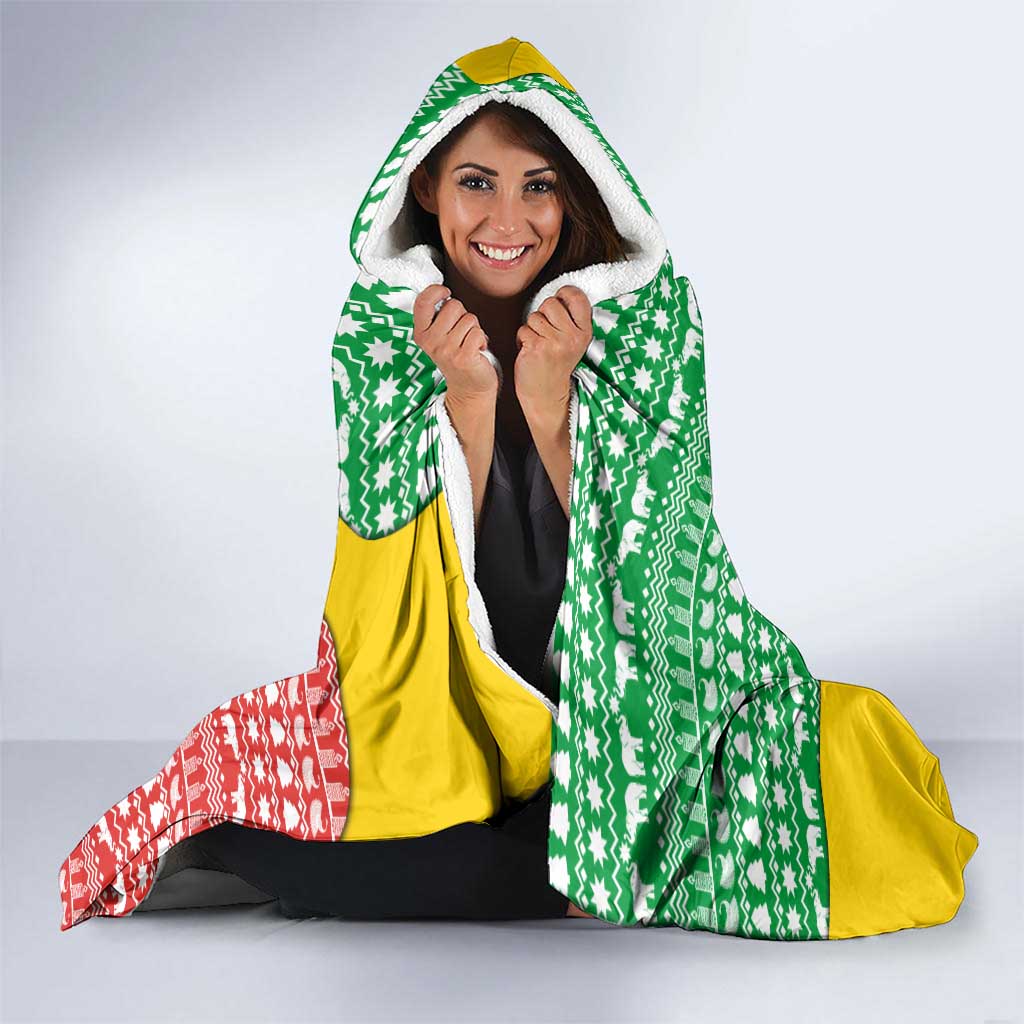 Congo Christmas Hooded Blanket with Tribal Tree Design Coat of Arms and Animal Pattern - Wonder Print Shop