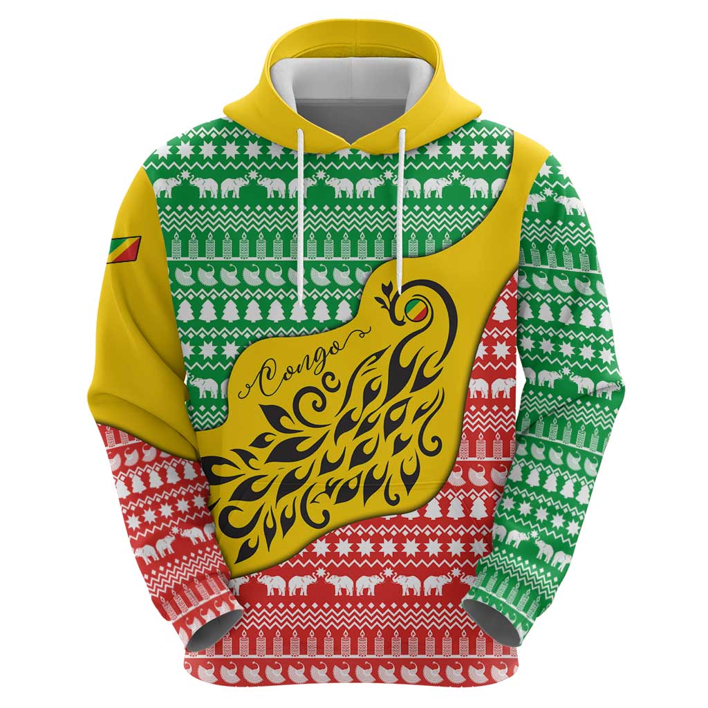 Congo Christmas Hoodie with Tribal Tree Design Coat of Arms and Animal Pattern - Wonder Print Shop