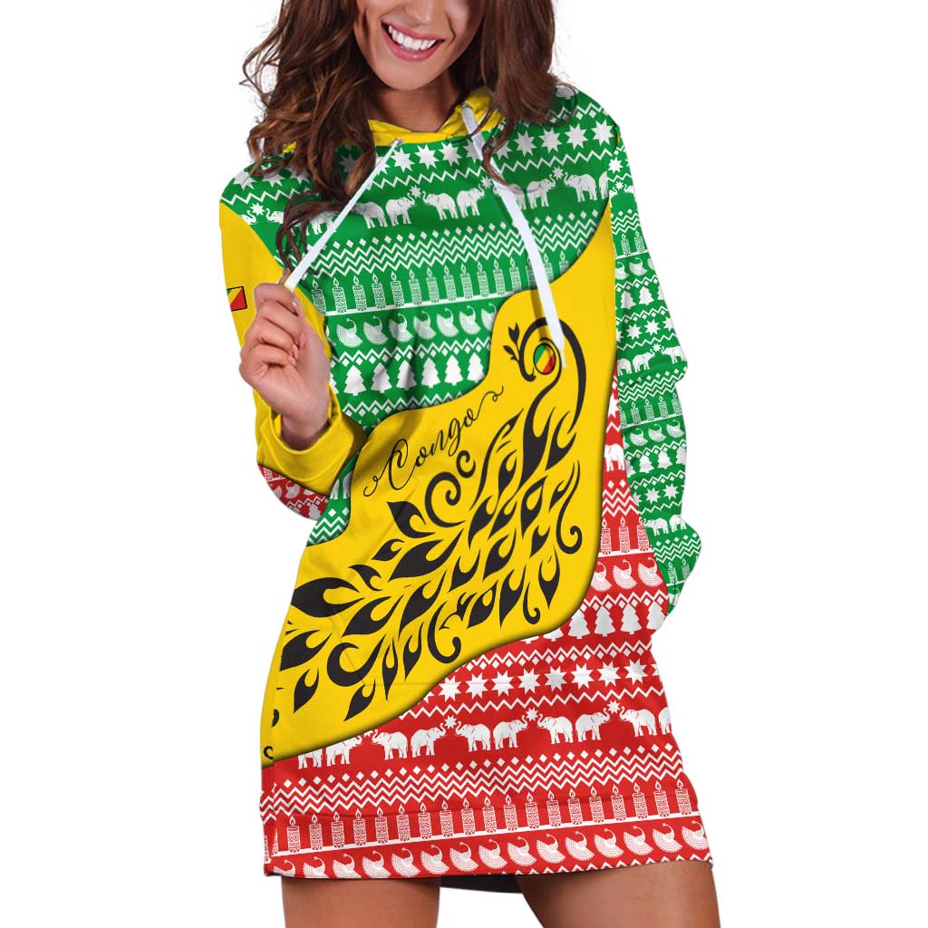 Congo Christmas Hoodie Dress with Tribal Tree Design Coat of Arms and Animal Pattern - Wonder Print Shop