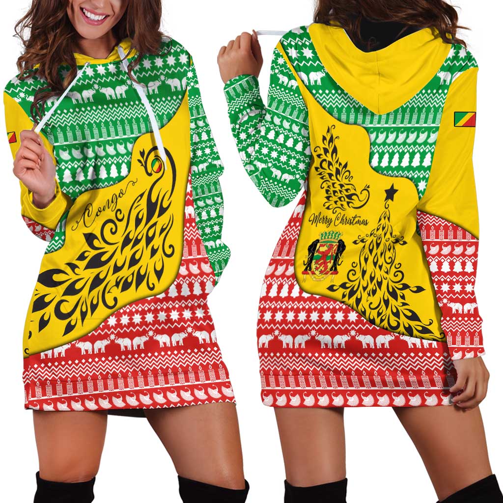 Congo Christmas Hoodie Dress with Tribal Tree Design Coat of Arms and Animal Pattern - Wonder Print Shop