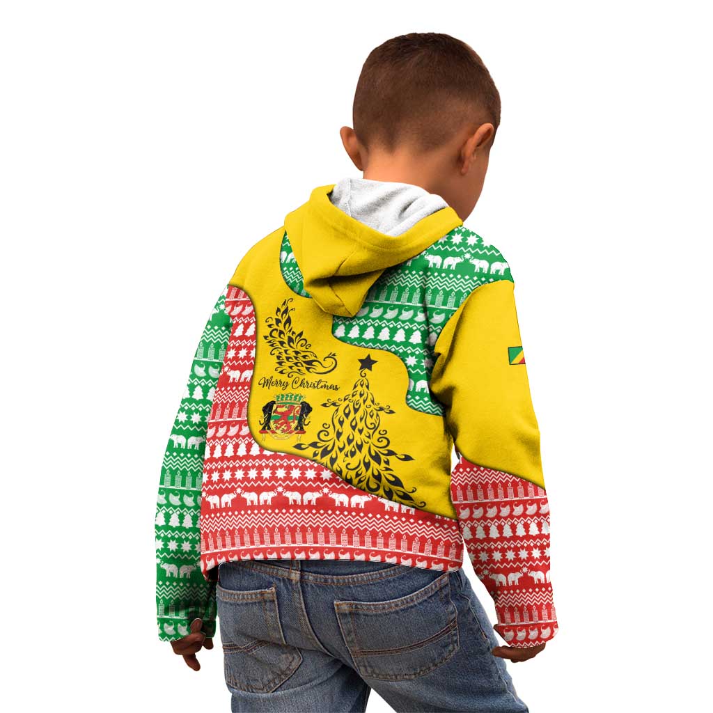 Congo Christmas Kid Hoodie with Tribal Tree Design Coat of Arms and Animal Pattern - Wonder Print Shop