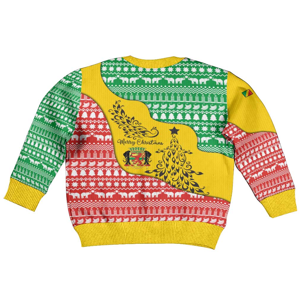 Congo Christmas Kid Ugly Christmas Sweater with Tribal Tree Design Coat of Arms and Animal Pattern - Wonder Print Shop