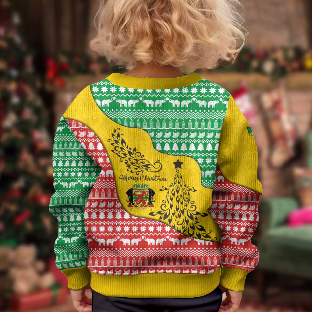 Congo Christmas Kid Ugly Christmas Sweater with Tribal Tree Design Coat of Arms and Animal Pattern - Wonder Print Shop