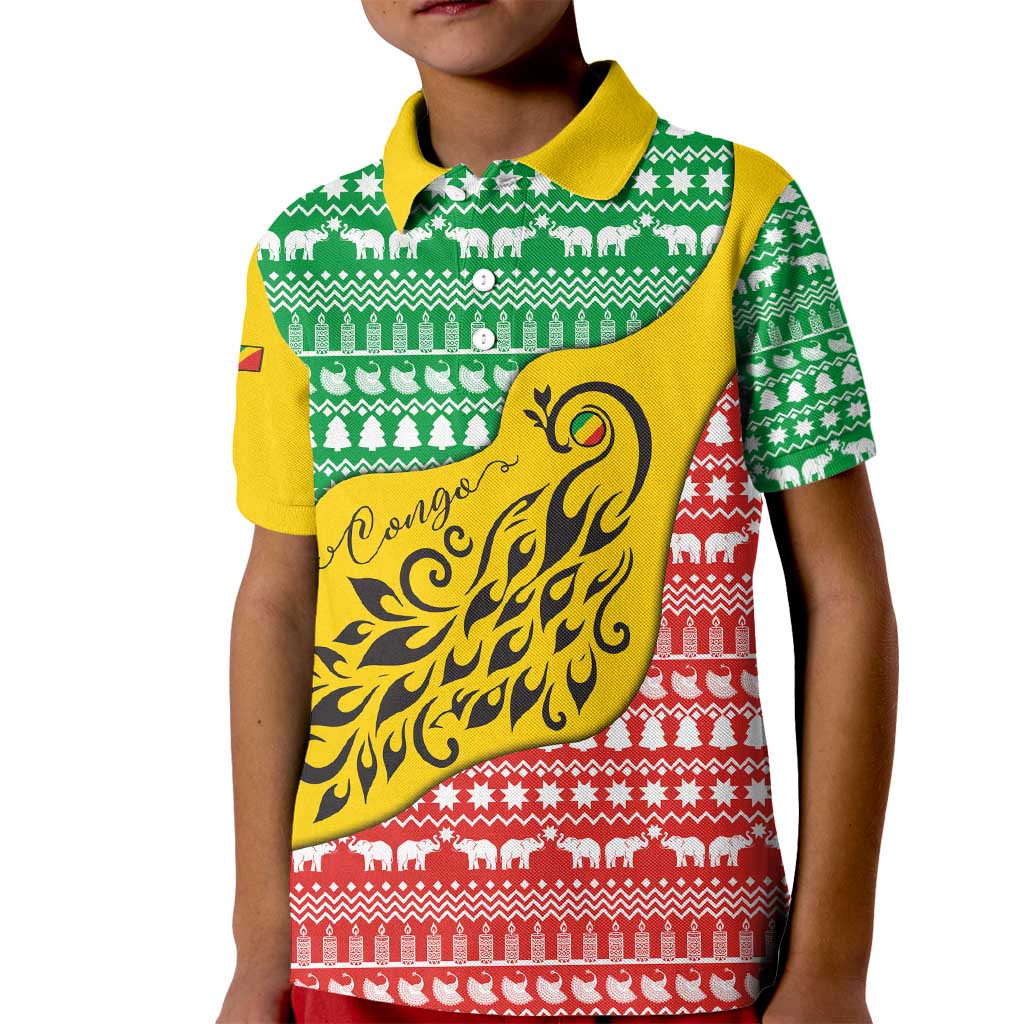 Congo Christmas Kid Polo Shirt with Tribal Tree Design Coat of Arms and Animal Pattern - Wonder Print Shop