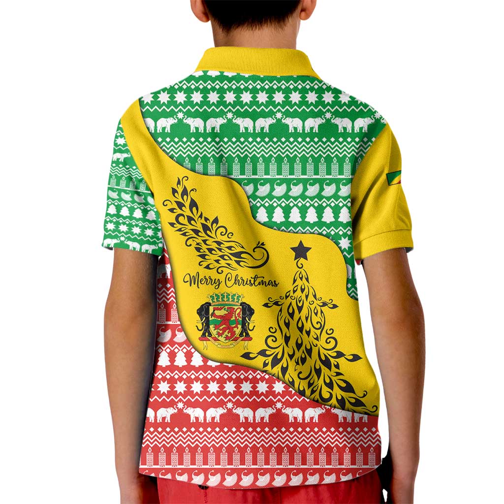 Congo Christmas Kid Polo Shirt with Tribal Tree Design Coat of Arms and Animal Pattern - Wonder Print Shop