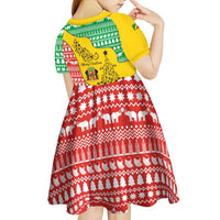 Congo Christmas Kid Short Sleeve Dress with Tribal Tree Design Coat of Arms and Animal Pattern - Wonder Print Shop