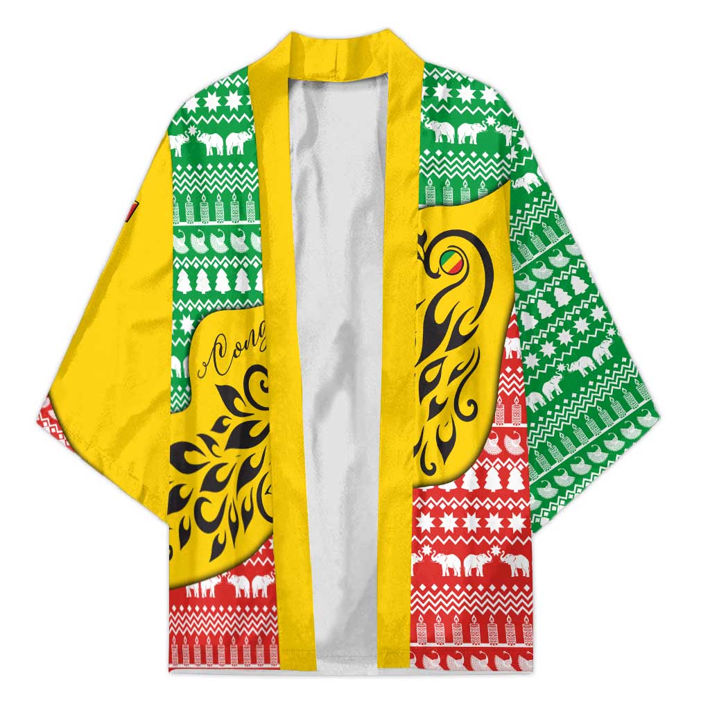 Congo Christmas Kimono with Tribal Tree Design Coat of Arms and Animal Pattern - Wonder Print Shop