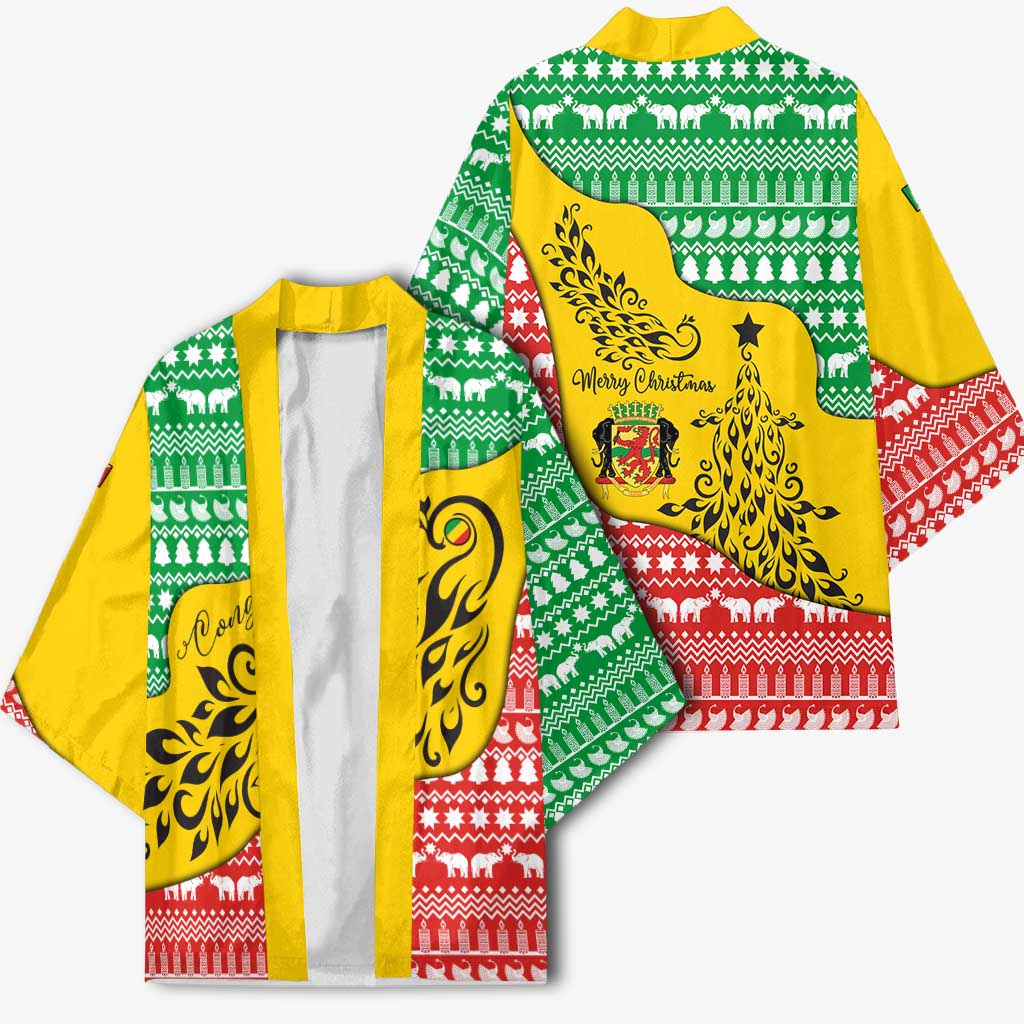 Congo Christmas Kimono with Tribal Tree Design Coat of Arms and Animal Pattern - Wonder Print Shop