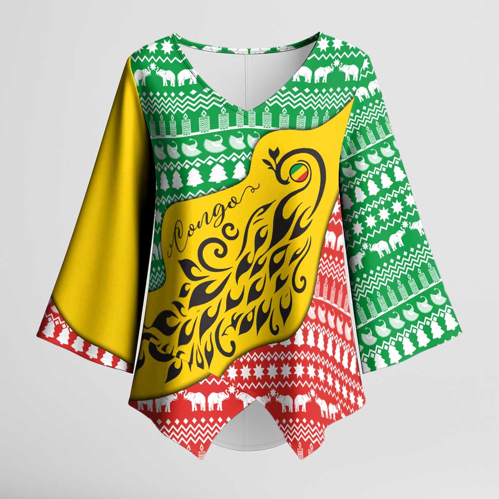 Congo Christmas Kimono Sleeve Blouse with Tribal Tree Design Coat of Arms and Animal Pattern - Wonder Print Shop