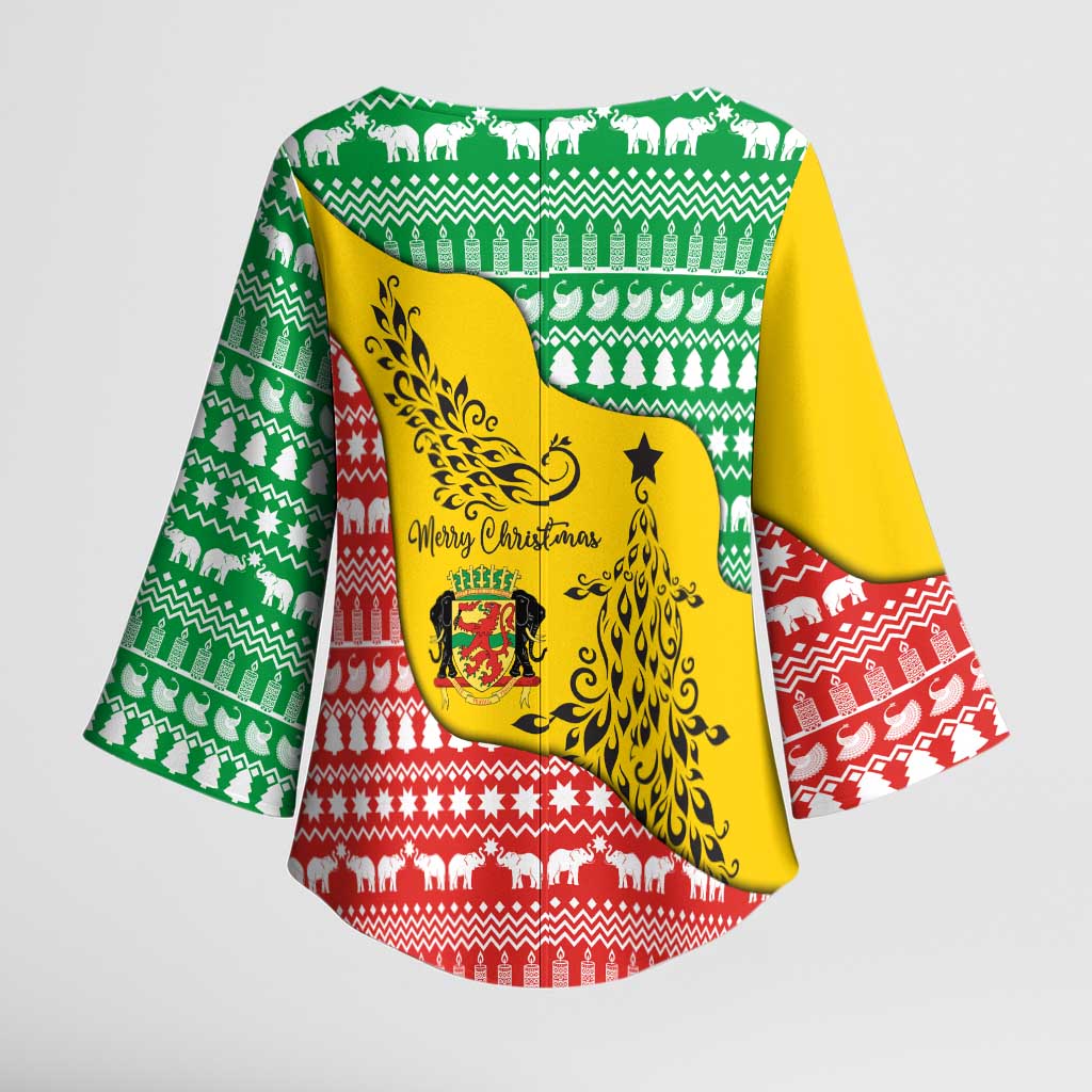 Congo Christmas Kimono Sleeve Blouse with Tribal Tree Design Coat of Arms and Animal Pattern - Wonder Print Shop