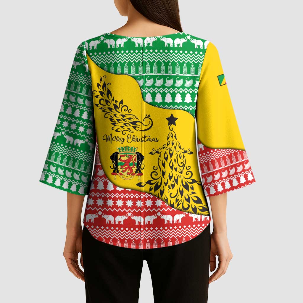 Congo Christmas Kimono Sleeve Blouse with Tribal Tree Design Coat of Arms and Animal Pattern - Wonder Print Shop