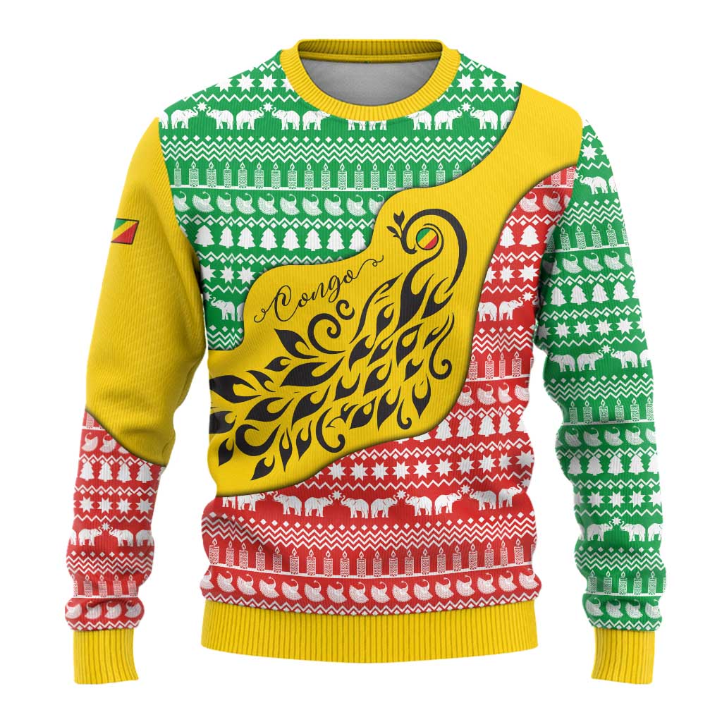 Congo Christmas Ugly Christmas Sweater with Tribal Tree Design Coat of Arms and Animal Pattern - Wonder Print Shop
