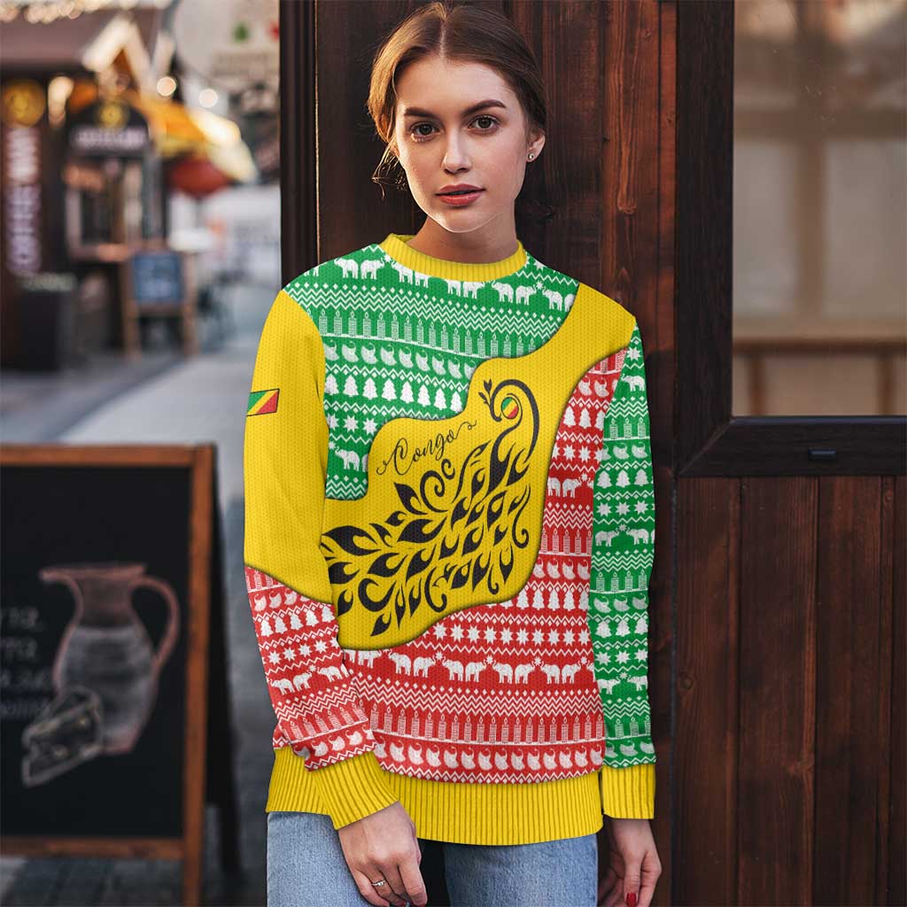 Congo Christmas Ugly Christmas Sweater with Tribal Tree Design Coat of Arms and Animal Pattern - Wonder Print Shop