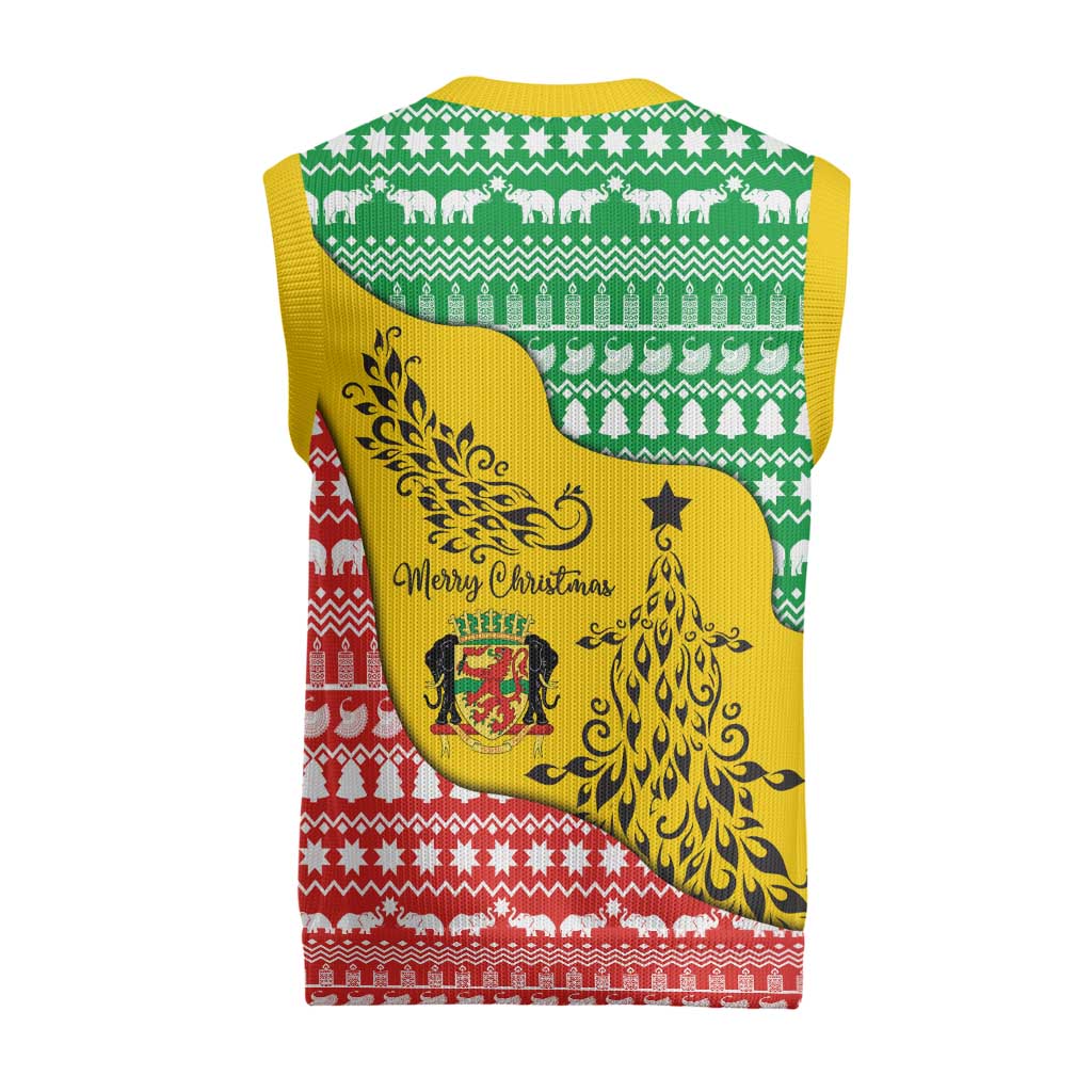 Congo Christmas Knitted V-Neck Vest with Tribal Tree Design Coat of Arms and Animal Pattern - Wonder Print Shop