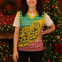Congo Christmas Knitted V-Neck Vest with Tribal Tree Design Coat of Arms and Animal Pattern - Wonder Print Shop