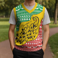 Congo Christmas Knitted V-Neck Vest with Tribal Tree Design Coat of Arms and Animal Pattern - Wonder Print Shop