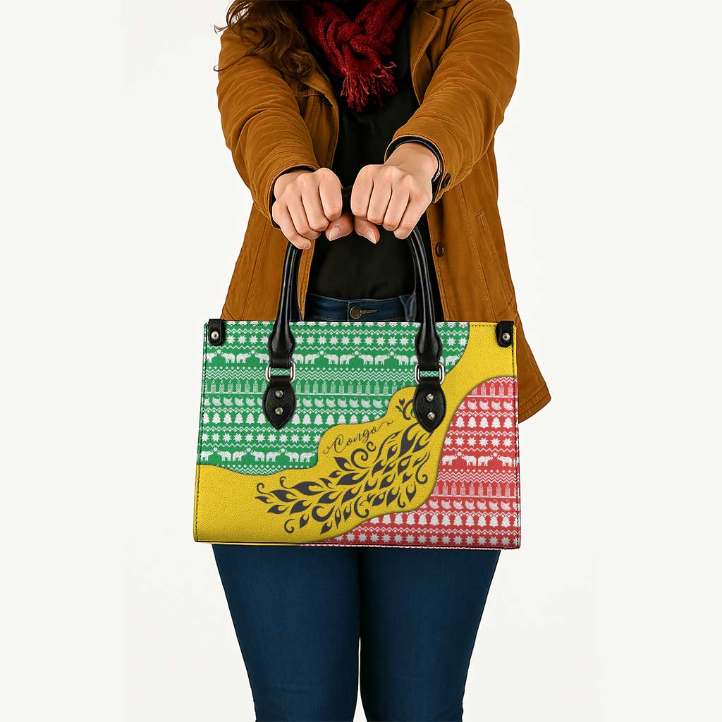 Congo Christmas Leather Bag with Tribal Tree Design Coat of Arms and Animal Pattern - Wonder Print Shop