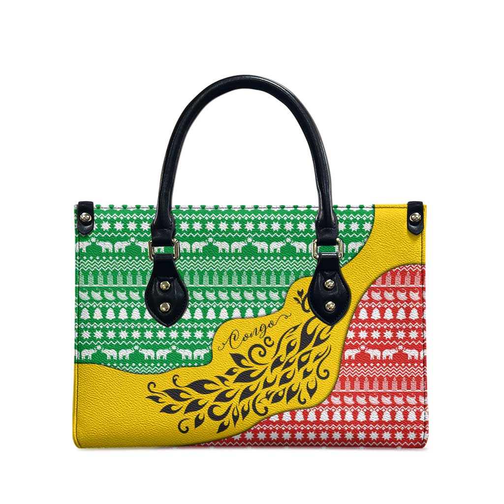 Congo Christmas Leather Bag with Tribal Tree Design Coat of Arms and Animal Pattern - Wonder Print Shop