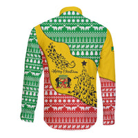 Congo Christmas Long Sleeve Button Shirt with Tribal Tree Design Coat of Arms and Animal Pattern - Wonder Print Shop