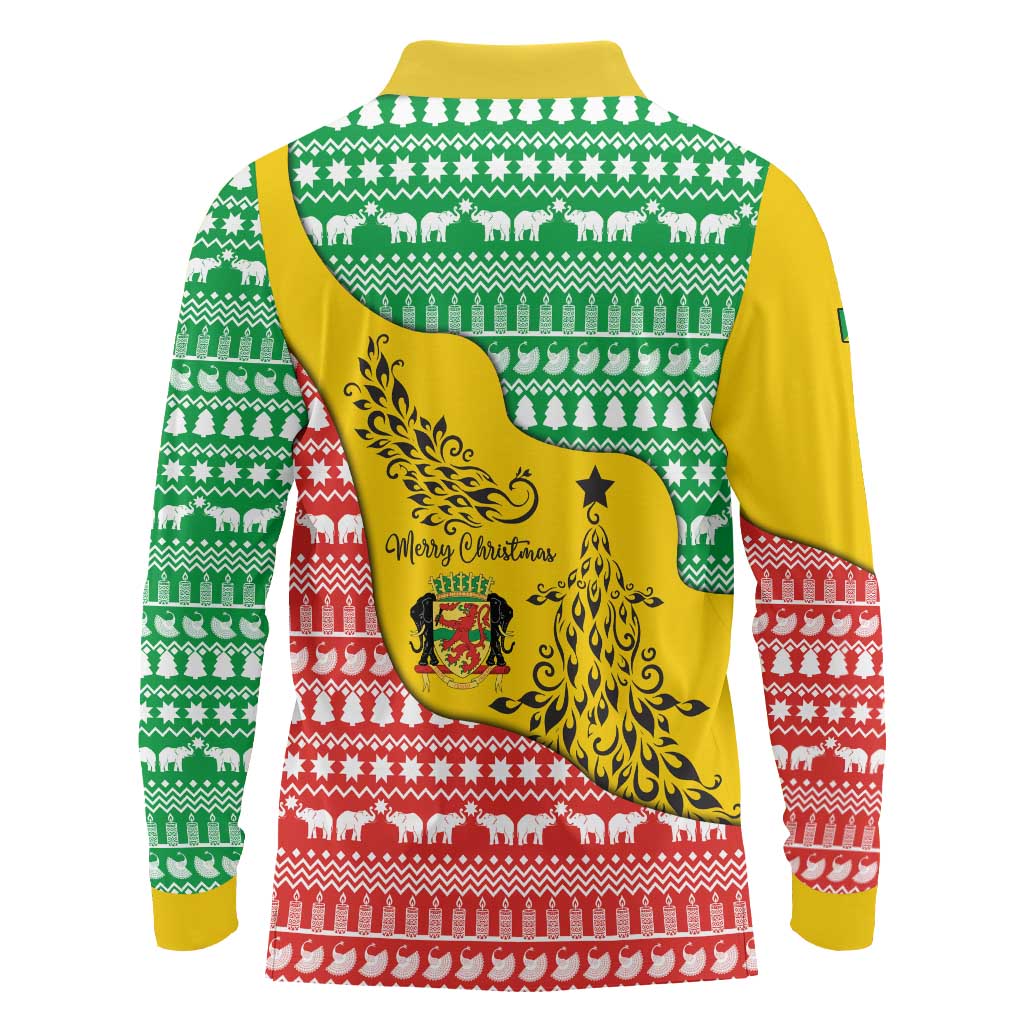 Congo Christmas Long Sleeve Polo Shirt with Tribal Tree Design Coat of Arms and Animal Pattern - Wonder Print Shop