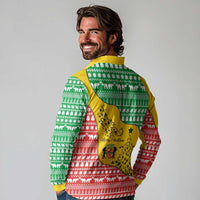 Congo Christmas Long Sleeve Polo Shirt with Tribal Tree Design Coat of Arms and Animal Pattern - Wonder Print Shop