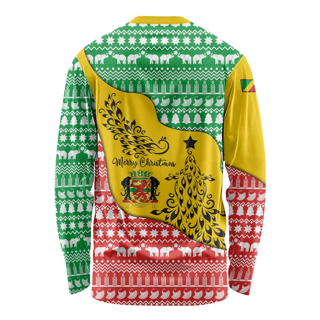 Congo Christmas Long Sleeve Shirt with Tribal Tree Design Coat of Arms and Animal Pattern - Wonder Print Shop