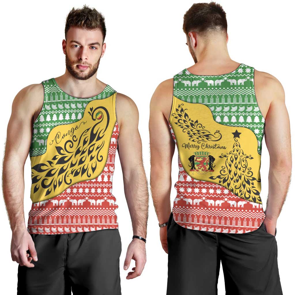 Congo Christmas Men Tank Top with Tribal Tree Design Coat of Arms and Animal Pattern - Wonder Print Shop