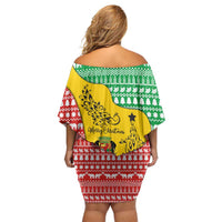Congo Christmas Off Shoulder Short Dress with Tribal Tree Design Coat of Arms and Animal Pattern - Wonder Print Shop