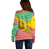 Congo Christmas Off Shoulder Sweater with Tribal Tree Design Coat of Arms and Animal Pattern - Wonder Print Shop