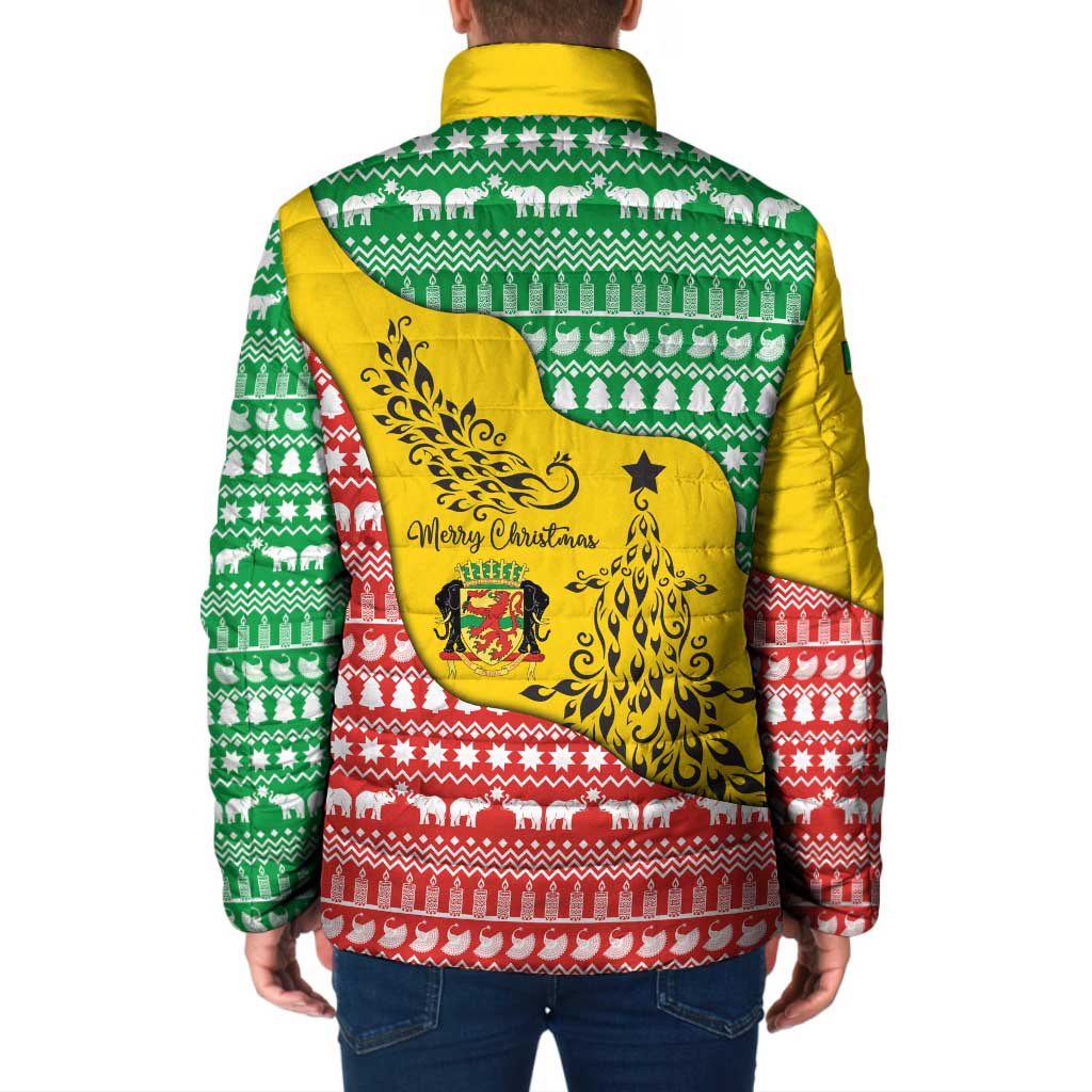 Congo Christmas Padded Jacket with Tribal Tree Design Coat of Arms and Animal Pattern - Wonder Print Shop